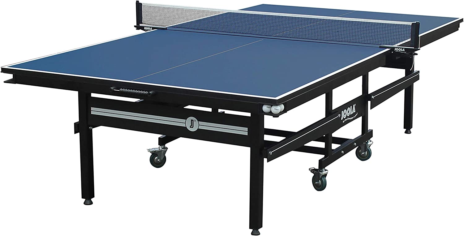 JOOLA Signature Pro Tournament-Quality Indoor Table Tennis Table w/ Professional Ping Pong Net and Post Set - 25mm Ping Pong Table w/ Playback Mode - One Piece Undercarriage - Corner Ball Holders